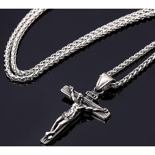 Cross necklace men large Jesus pendant stainless steel chain necklace male accessories long necklace punk jewelry on the neck