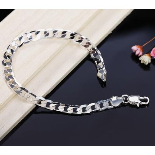 Fashion brands 925 sterling silver 8MM geometric side chain Bracelet for man woman Luxury jewelry Wedding party Christmas gifts