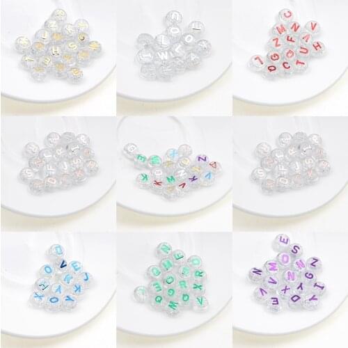 50pcs 10mm Transparent Alphabet/Letter Acrylic Beads for Childrens toy Bracelet Necklace Spacer Beads Jewelry Making DIY