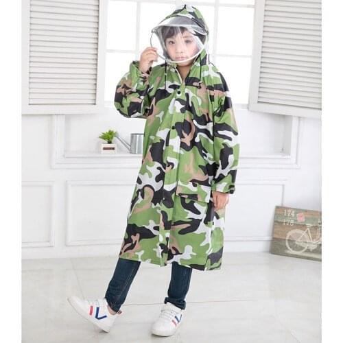 Kids Rain Poncho Hooded Nylon Camouflage Transparent Raincoats With Double Hats Impermiable Plastic Trench Coat For Children
