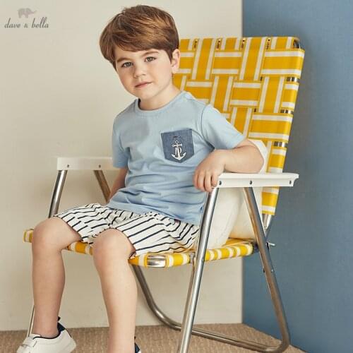 DKH17026 dave bella summer 5Y-13Y kids boys fashion cartoon letter patchwork T-shirt children boy high quality fashion tees