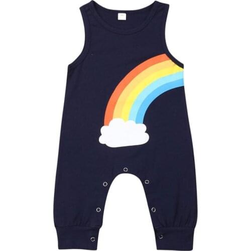 Newborn Baby Boys Girls Rainbow Romper Cotton Jumpsuit Trousers Sleeveless Sunsuit Playsuits Clothes