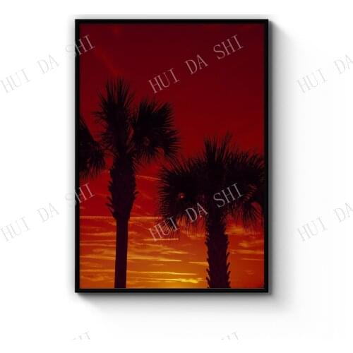 Sunset Palm Trees Coastal Photograph Wall Art Print Poster or Canvas Artwork