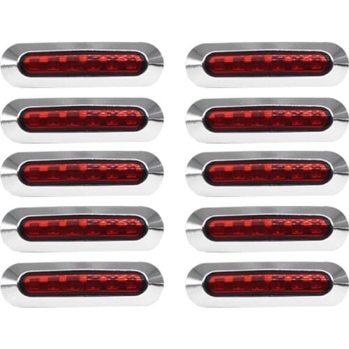 10x 12-24V Red 6LED Chrome Bezel Side Marker Light Tail Lamp Auto Car Bus Truck Lorry Trailer caravan Clearance lights