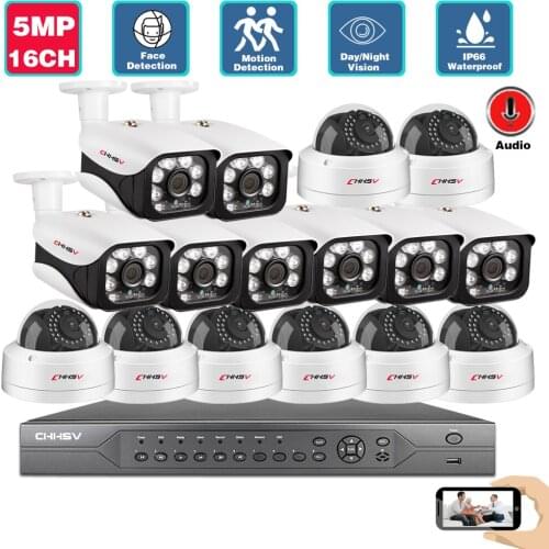 POE Dome Camera System Set 4K 8CH Outdoor Waterproof 5MP 16CH POE NVR Kit CCTV Security IP Camera Video Surveillance System Kit