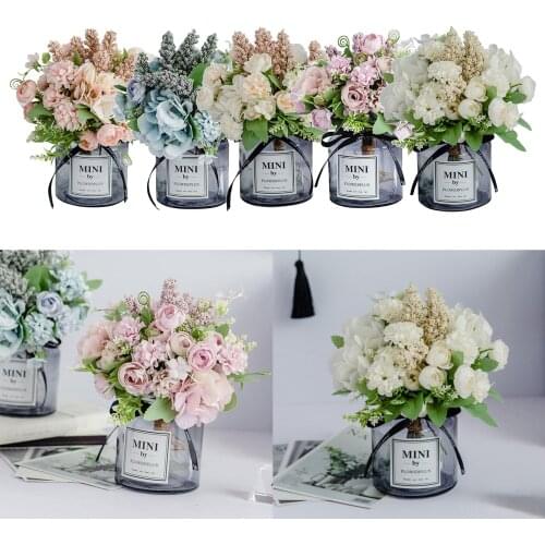 Artificial Flower Fake Silk Hydrangea Bouquet Decor Wedding decor White