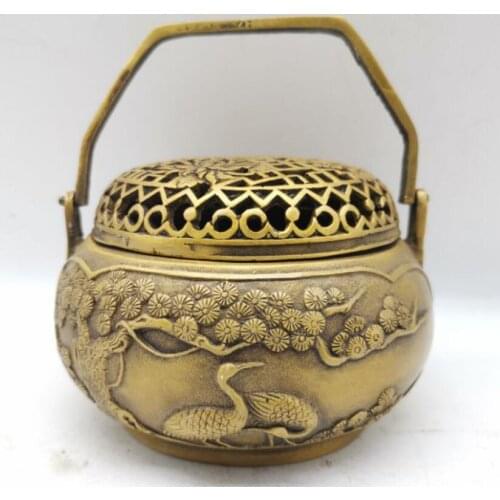 China brass carving crane incense burner crafts statue