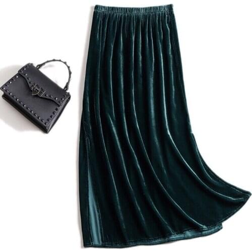 Fashion sexy women High Waist Split Midi Skirts plus size Autunm Velour skirts,5XL 6XL Winter velvet skirts green purple black