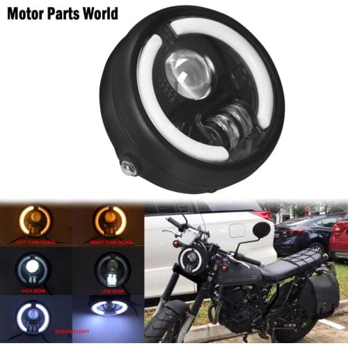 Motorcycle Universal 6.5'' LED Headlight Vintage Turn Signal Headlamp W/Angel Ring For Harley Sportster XL Touring Dyna Bobber