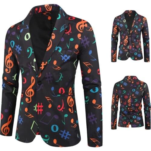 New Arrival Mens Fashion Blazer Music Notation Printed Slim Fit Blazer Masculino Single Button Mens Social Dres Blazer Jacket