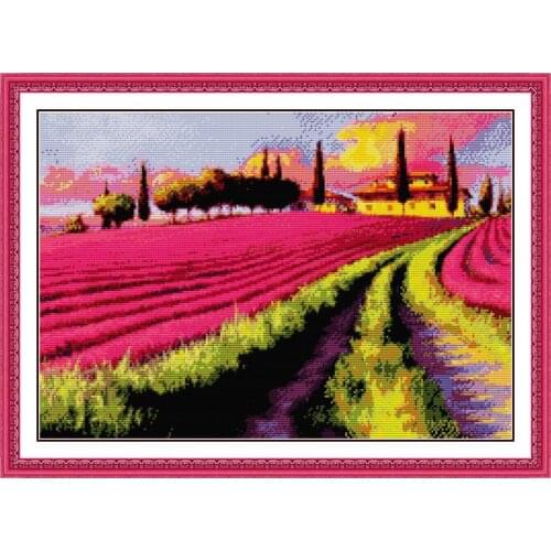 Joy Sunday Lavender garden DIY crafts Cross Stitch kits printed patterns 11CT 14CT DMC counted on canvas Chinese Embroidery sets