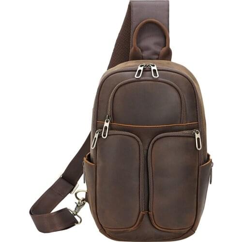 Luufan Genuine Leather Chest Pack Fashion Vintage Print Men Bags Large Capacity Shoulder Bag