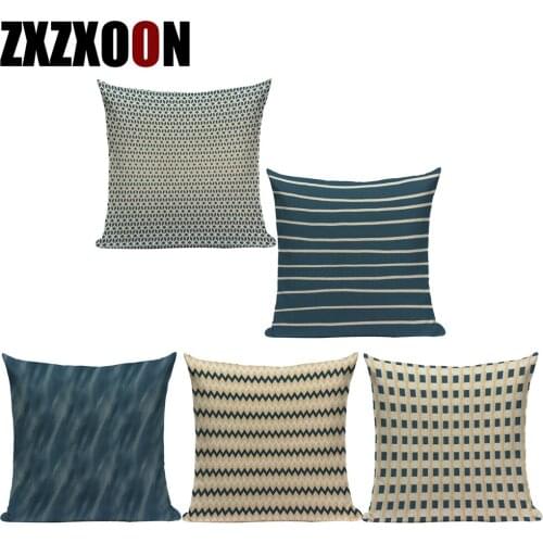 Nordic Style Simple Blue Geometric Polyester Stripe Wave Pillow Cushion Cover for Sofa Home Living Room Decoration Pillowcase