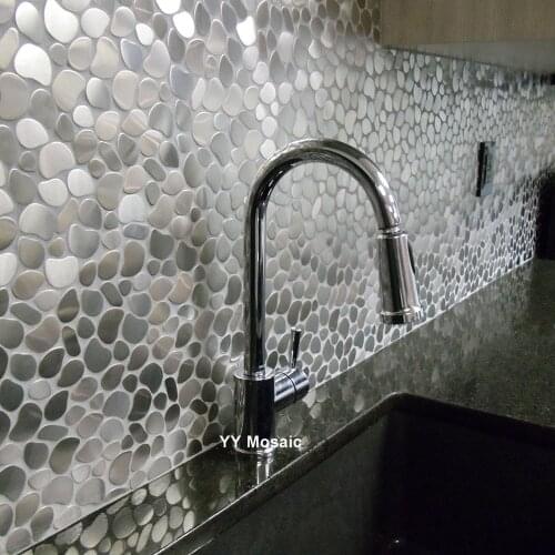 Irregular metal mosaic silver color brushed stainless steel and ceramic tile for kitchen washroom backsplash wall sticker