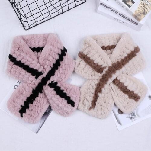 2020 New Real Rex Rabbit Fur Knitted Womens Winter Warm Scarf Scarves Wraps Russia Neck Warmer Fashion Mufflers Neckerchief