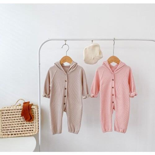 2021 New Baby Boy Bear Ear Hooded Romper Autumn Long Sleeve Infant Girl Jumpsuit Cute Toddler Clothes Cotton Newborn Romper