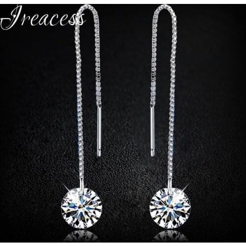 New Long AAA Zircon Drop Earrings For Women Vintage Fashion Silver Color Jewelry Earrings With Stones