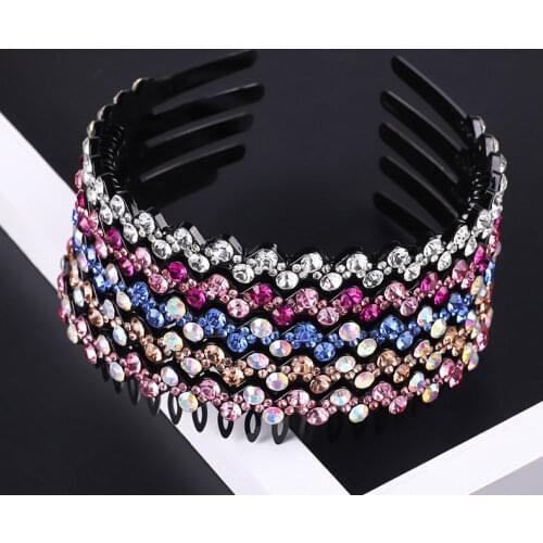 Hairbands Non-slip Bezel Colorful Rhinestone Flower Water Ripple Hair Hoop Headband for Women Hair Band Hair Accessories