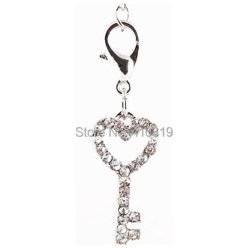 Wholesale 20pcs/lot Crystal key Pendant Charms With Lobster clasp For Floating Memory Locket