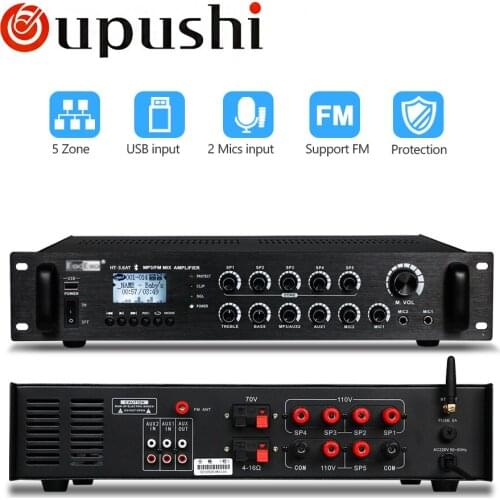 Oupushi Home Bluetooth 120W , 240W , 360W AC/DC Microphone 5 Zone PA Mono Amplifier with 70- 100 Volt Output With USB