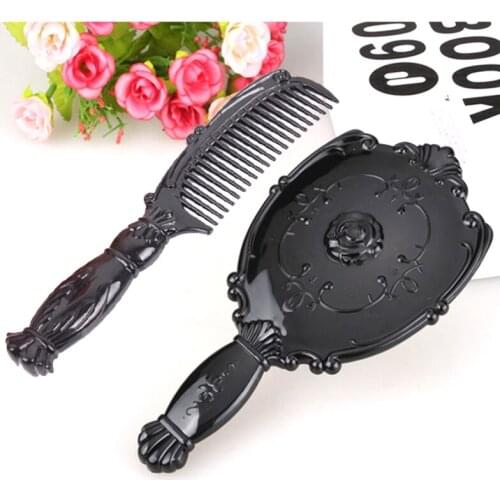 Retro Mirror and Comb Vintage Style Rose Women Lady Makeup Cosmetic Hand Held Mirror & Comb MD18T