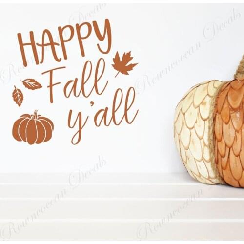 Happy Fall Y'all Wall Decal Vinyl Home Decoration Window Sticker Autumn Leaves Decor Quote Removable Transfer Film Mural 4641
