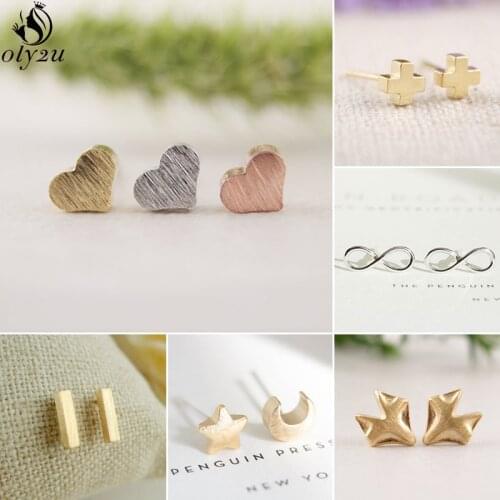Fashion Tiny Love Heart Earrings for Women Kids Minimalist Jewelry Metal Cross Fox Head Infinity Studs Ear Piercing Girl Brincos