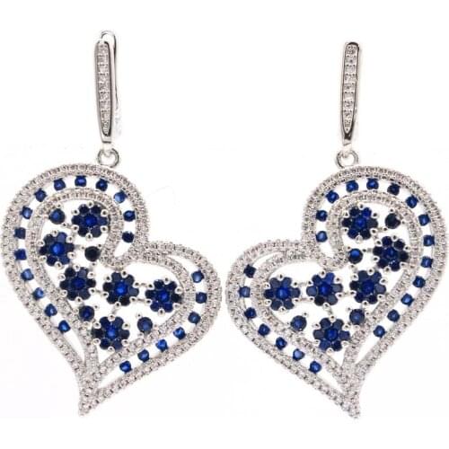 38x16mm Jewelry Set Created Green Peridot Blue Aquamarine White Bright Zircon For Sister Silver Pendant Earrings