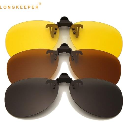 LongKeeper Classic Polarized Clip-on Sunglasses Men Flip-up Night Vision Lenes Sun Glasses Women Photochromic Driving Glasses