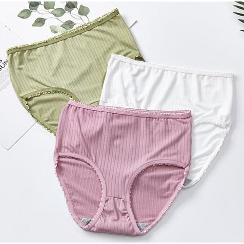 High Waist Panties Women Pure Color Striped Large Size Underwear For Women Briefs Lady Antibacterial Breathable Underwear