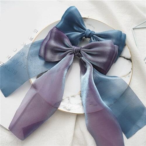 Korea Bowknot Hairpin Transparent Yarn Duckbill Clip Long Ribbon Hair Gripper Solid Color Big Bow Hairpins Girls Hair Accessory