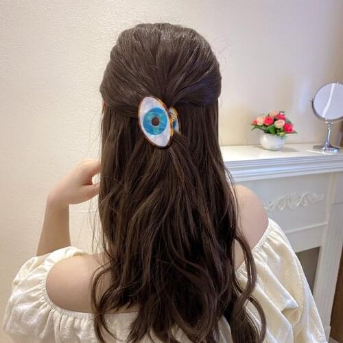Unique Design Blue Evil Eye Hair Claws Shark Hair Clips for Women Girls Oval Geometrical Resin Wedding Hair Accessories Jewelry