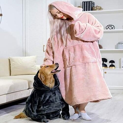 Winter Warm TV Pocket Hooded Blankets Adults Kids Bathrobe Sofa Cozy Blanket Sweatshirt Plush Coral Fleece Blankets Outwears