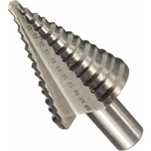 1pcs Silver HSS 5-35mm Spiral Grooved Cone Step Drill Bit Hole Cutter Triangle Round Shank