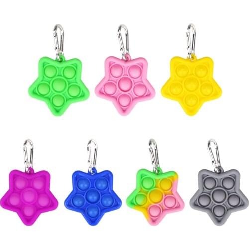 2PCS Push Bubble Sensory Fidget Toy Star Silicone Stress Reliever Stress Relief Hand Fidget Toys Decompression Keychain Pendant