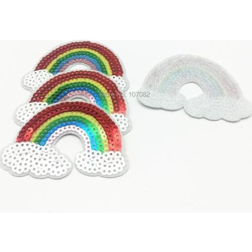 5pcs Sequins Embroidered Iron On Patches Sewing Rainbow cherry Patch Clothing DIY Motif Applique Sticker Badge 8.5X6CM