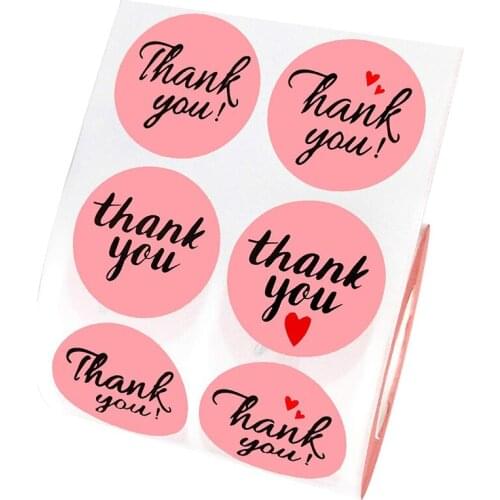 500pcs/lot 3.8cm "Thank you"round pink heart seal sticker for handmade products bakery products seal sticker label