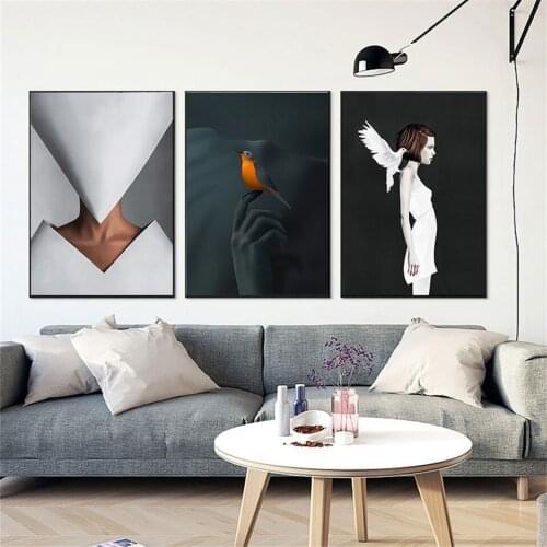 Abstract Women Face Birds and Girl Home Decor Canvas Painting Wall Art HD Posters and Prints Figure Lady Modern Decor for Home
