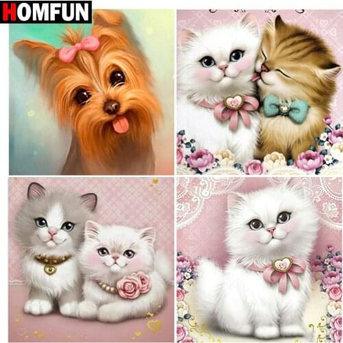 HOMFUN 5D Diy Diamond Painting Cross Stitch "Kitten cat dog animal" Home Decor Full Rhinestones Inlay Diamond Embroidery