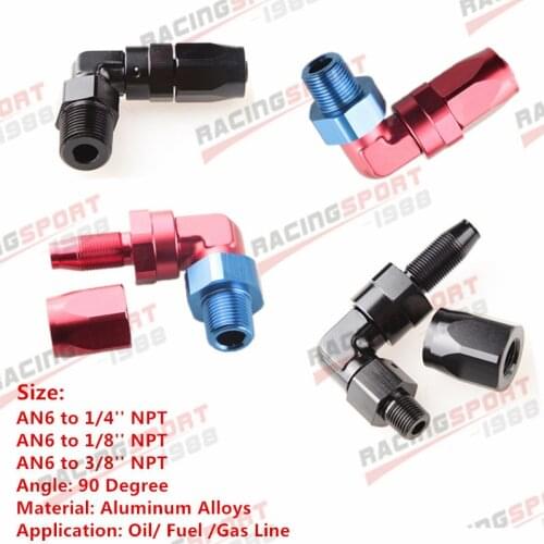 AN6 To 1/4" 1/8'' 3/8'' NPT 90 Degree Aluminum Swivel Hose End Fitting Adaptor
