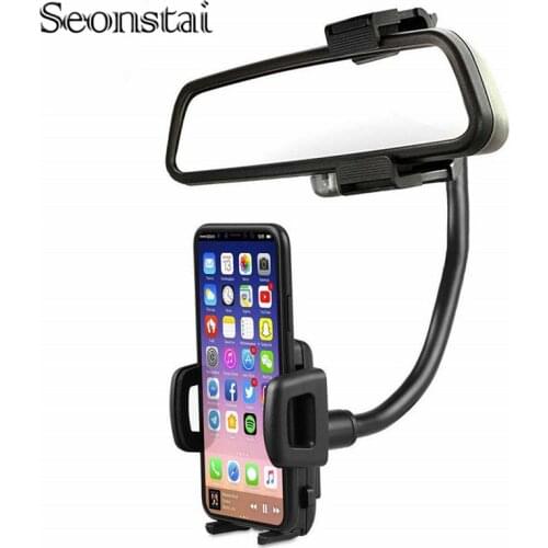 Adjustable Car Phone Holder Car Rearview Mirror Mount Phone Holder 360 Degrees For iPhone Samsung GPS Smartphone Stand Universal