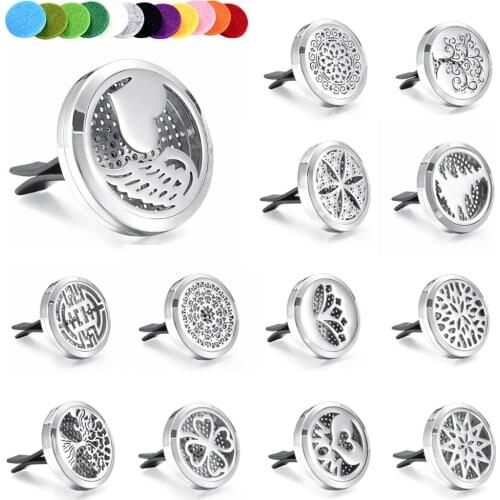 MJL0026 Car Air Freshener Aromatherapy Essential Oil Diffuser - Heart Angel Wings Stainless Steel Locket,12 Refill Pads (30mm)