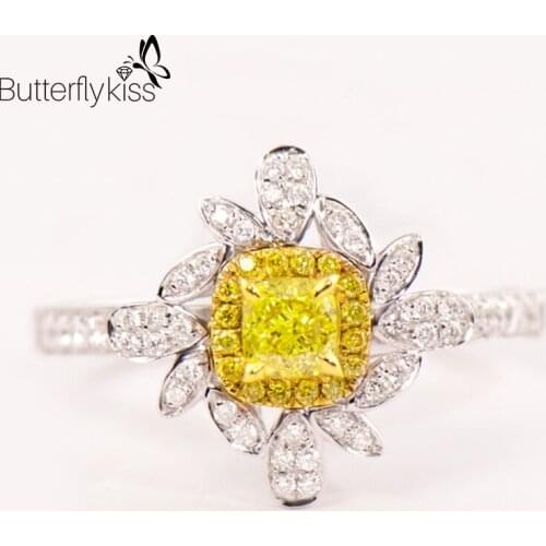 BK 18k White Gold Rings For Women Vs D Color Yellow Moissanite 2.76g Genuine Gold 585 Elegant Female Wedding Engagement Jewelry