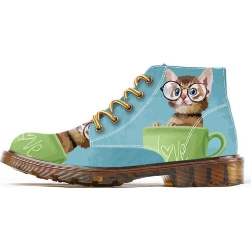 Cute Cats Print Fashion Boots for Woman Animal Print Ladies Ankle Boots Dogs Printed Booties for Women Custom Shoes