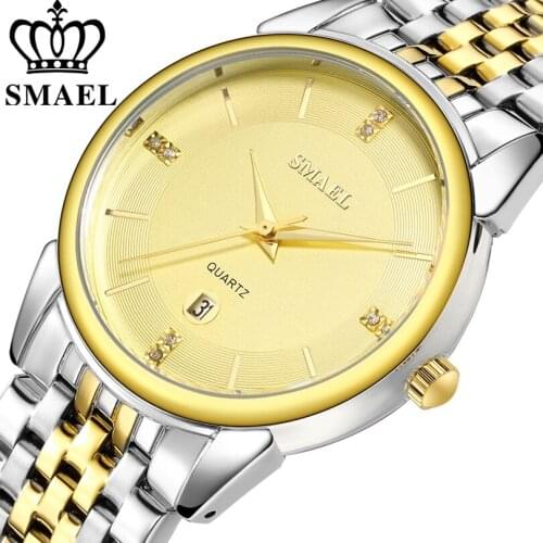 SMAEL Mens Business Casual Watch Mesh Waterproof Calendar Analogue Wristwatches Quartz Watches For Man Clock Reloj Hombre