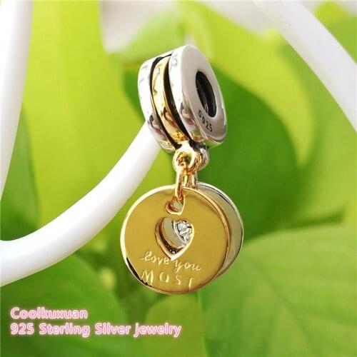 Mothers Day 925 Sterling Silver Gold Color Love you Most & More Pendant Beads Fit Original Pandora Charms Bracelet jewelry