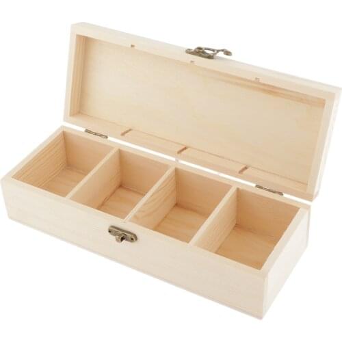 Wood Jewelry Box Jewelry Chest Tea Box Earring Storage Box W/ Lock 4 Slots