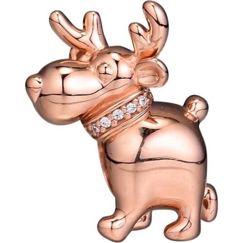 DIY Fits for Pandora Charms Bracelets Rose Reindeer Beads 100% 925 Sterling-Silver-Jewelry Free Shipping