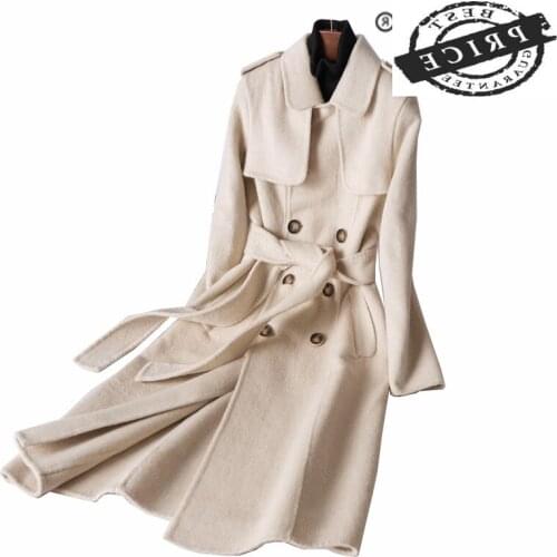 Elegant Wool Autumn Coat Women Winter Woman Coats 2021 Korean Fashion Ladies Cashmere Long Jacket Belt Slim Outwear 020LW