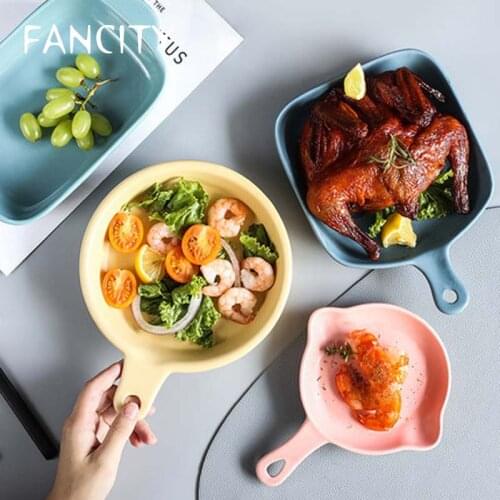FANCITY Baking oven ceramic baking tray household microwave oven creative Japanese western food simple cheese baked rice handle